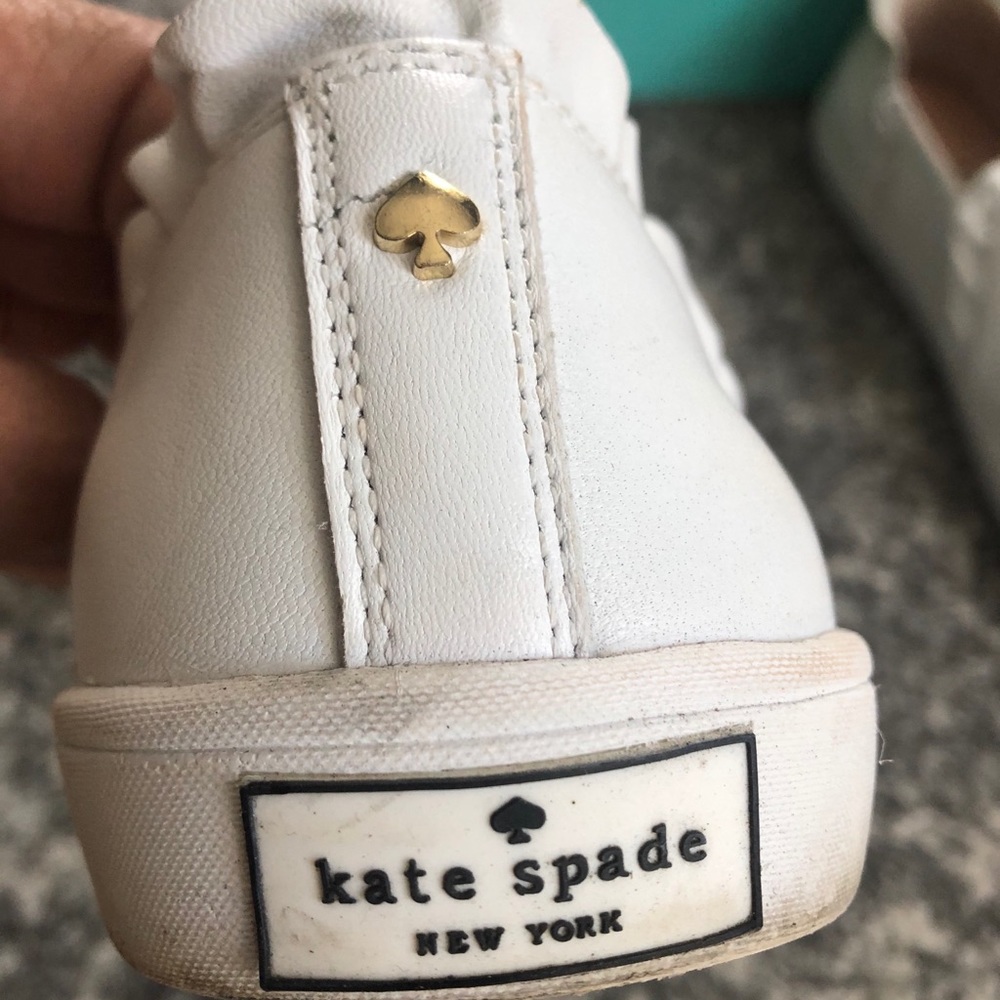 Kate Spade white leather ruffle slide in sneakers - Picture 2 of 7